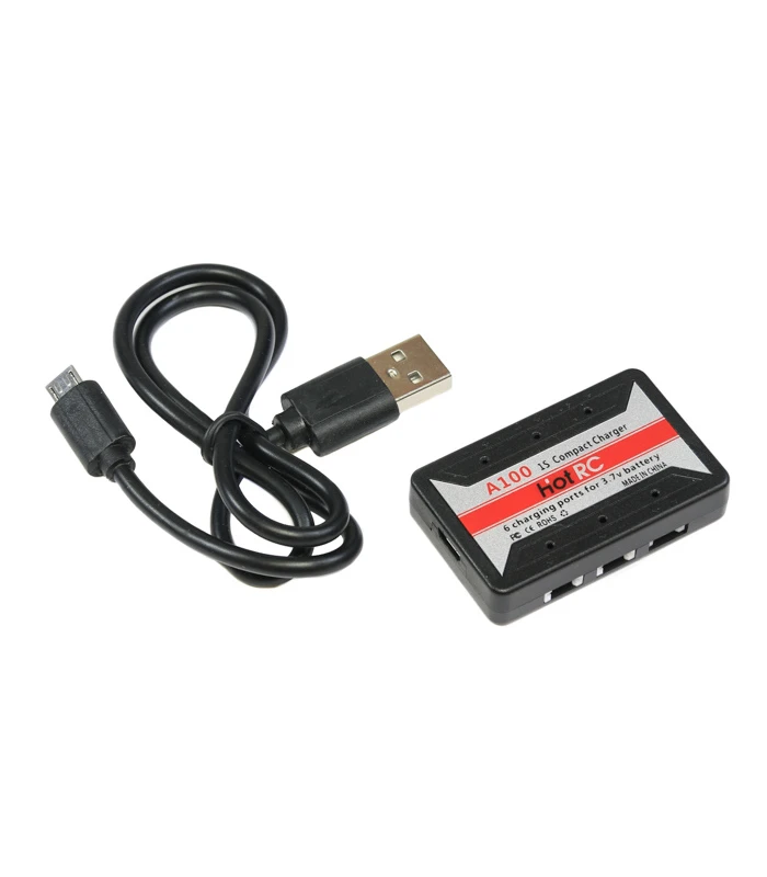 HotRC A100 USB Compact Battery Charger for 6x 1-Cell 3.7V LiPo