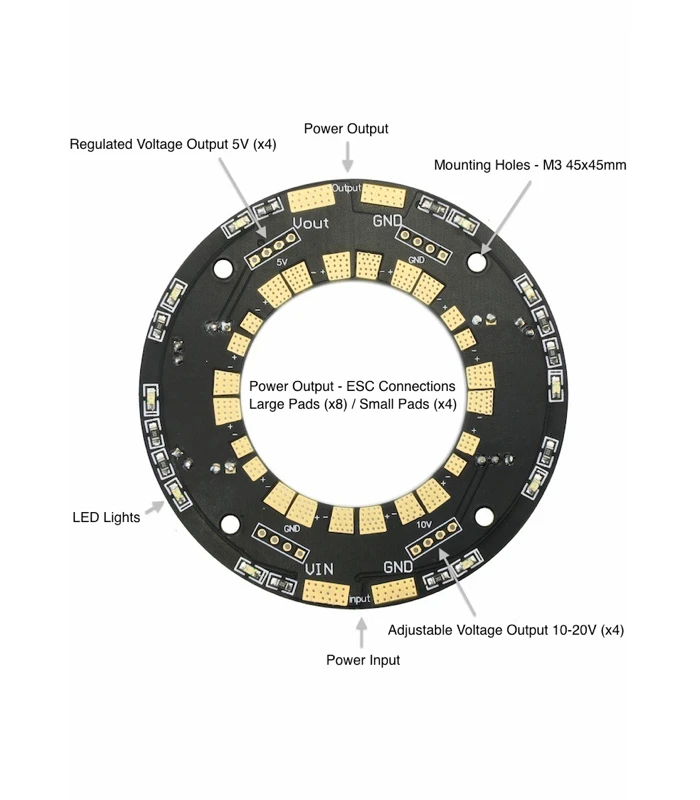Power Distribution Board with Integrated LEDS and Dual UBEC