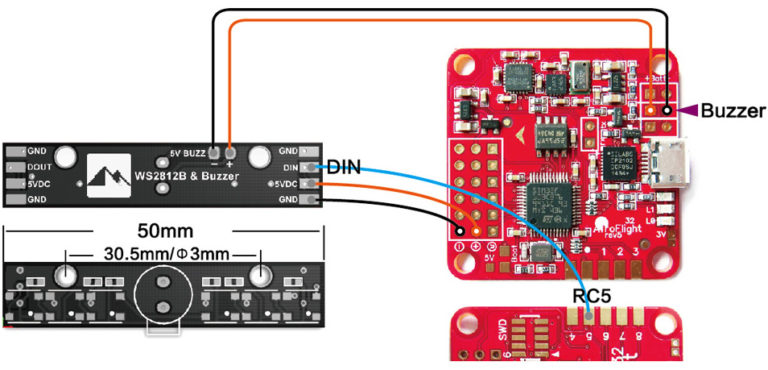 Programmable LED Board With 5V Buzzer (50mm x 10mm) - Flying Tech