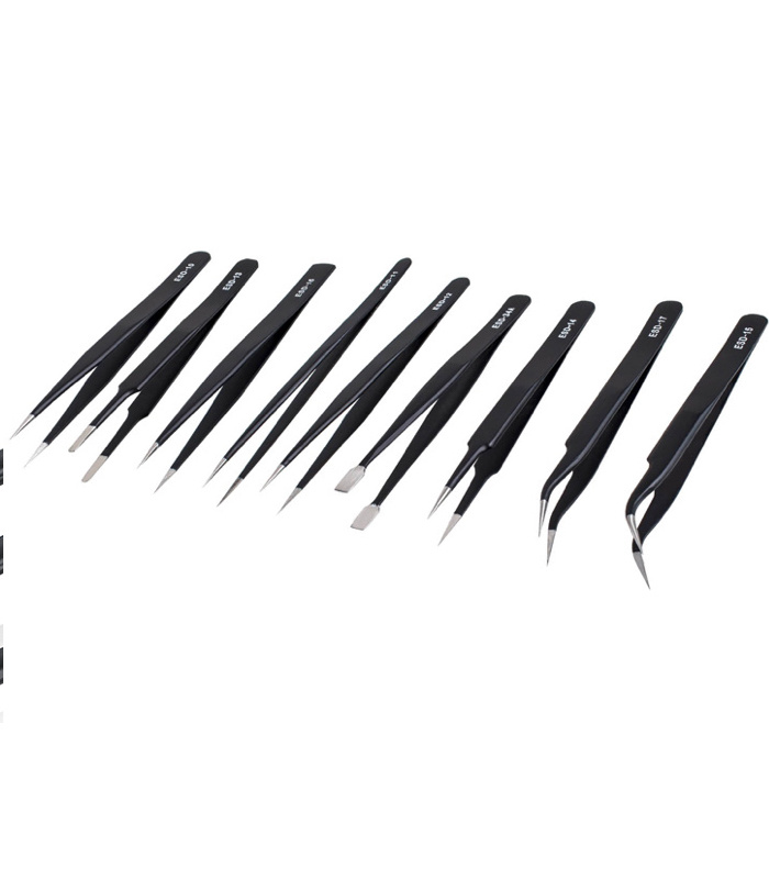 thumbnail image 2 of Tweezer Set Fine Tweezers Aoje-Link ESD-17 Professional Anti-Static Technology Tweezers, Non-magnetic Fine Tip Curved, Stainless Steel Plastic Coated, Full Length 125mm, Black, 6pcs Fine Tweezers Precision Tweezers Men 2 of 14