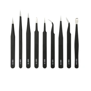 Pack of 9 ESD Stainless Steel Anti-static Precision Tweezers