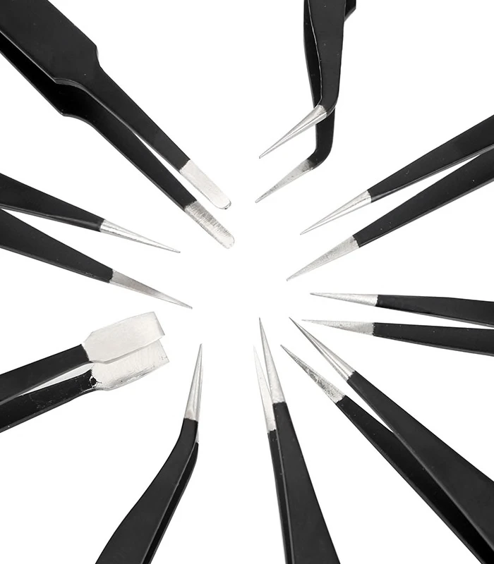 Pack of 9 ESD Stainless Steel Anti-static Precision Tweezers - Image 4