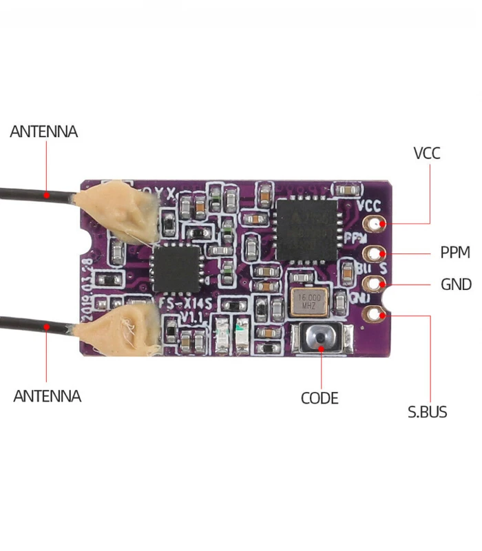 FlySky FS-X14S 2.4Ghz AFHDS 2A Receiver PPM SBUS - Image 4