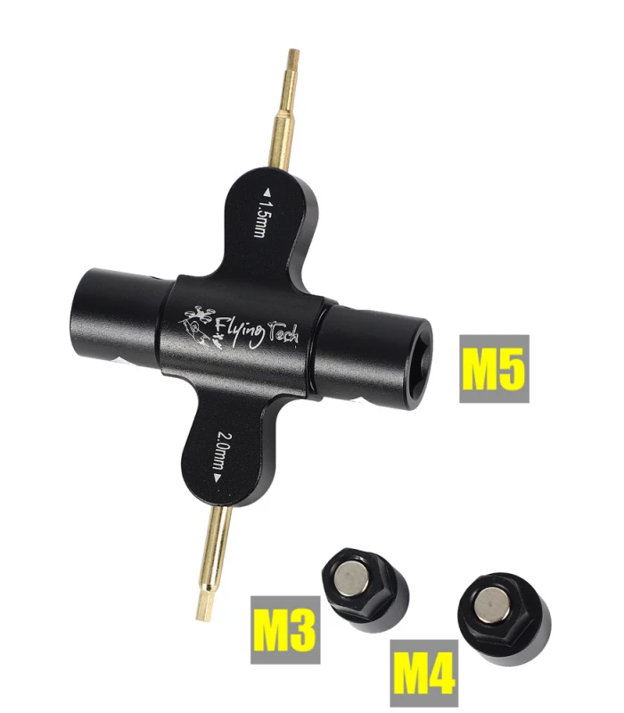 Flying Tech M3 / M4 / M5 Quad Wrench with 1.5mm & 2.0mm Hex Driver - Image 2