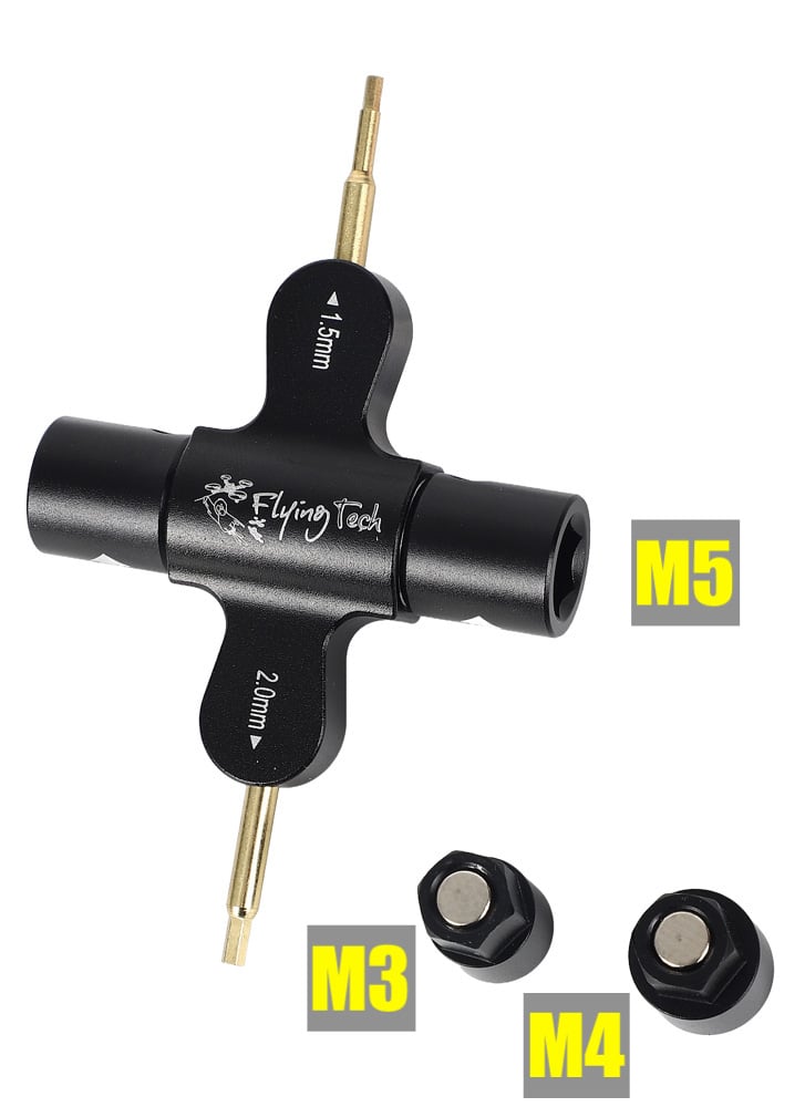 Flying Tech M3 / M4 / M5 Quad Wrench with 1.5mm & 2.0mm Hex Driver - Image 2