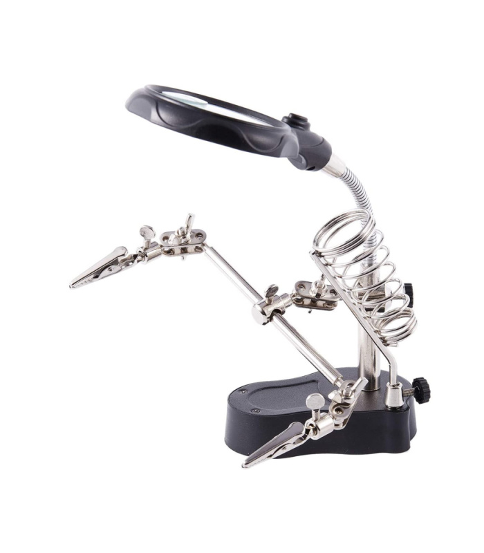 Helping Hands with LED Light, Magnifying Glass & Iron Holder - Image 2