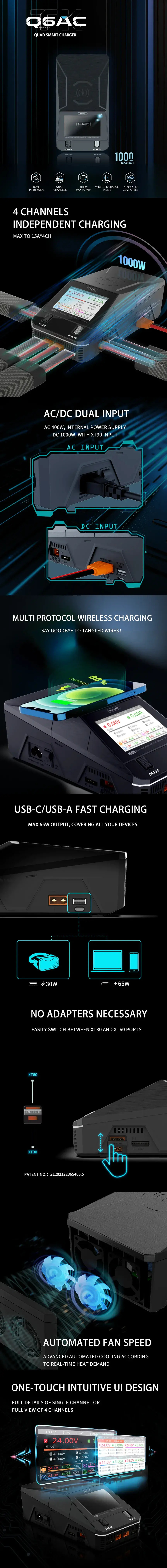 ToolkitRC Q6AC DC 1 6S 250W Quad Smart Charger Info