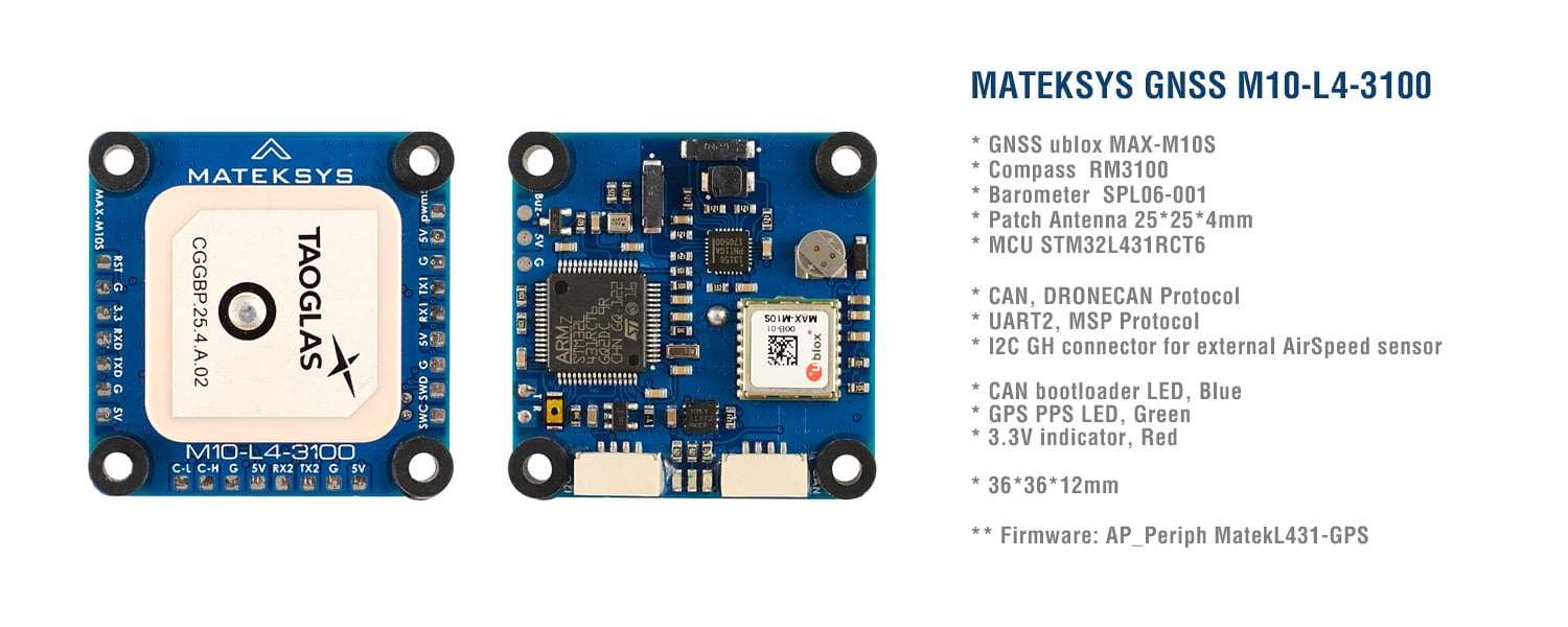 Discontinued: Matek M10-L4-3100 GPS, Compass, Barometer 1 M10 L4 3100 1