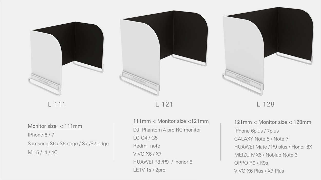 PGYTECH FPV Monitor Hood Sizes