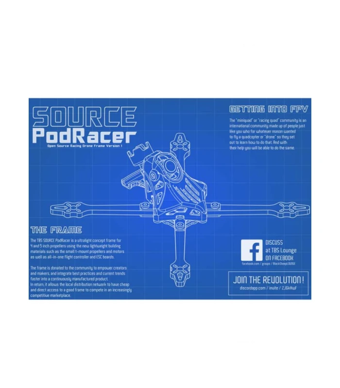 TBS Source PodRacer Ultralight 4 / 5 Inch Racing Drone Frame - Image 1
