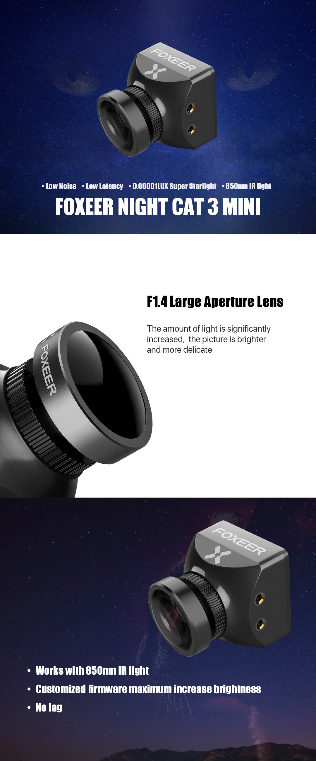 Foxeer Mini Night Cat 3 1200TVL 0.00001Lux IR Sensitive Night Vision Info Banner