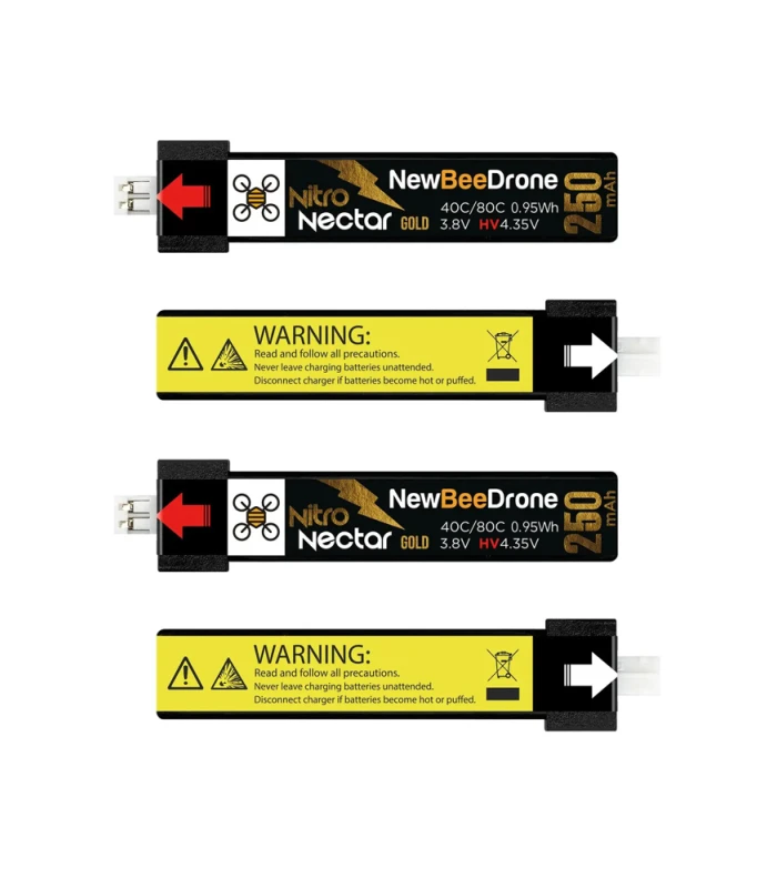 NewBeeDrone Nitro Nectar Gold 250mAh 1S HV LiPo Battery JST-PH2 (Pack of 4) - Image 1
