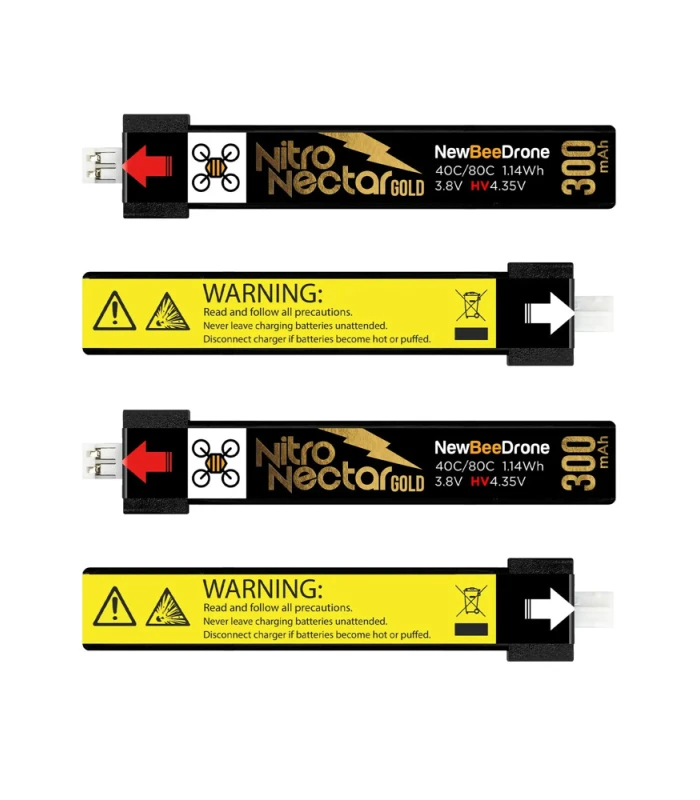 NewBeeDrone Nitro Nectar Gold 300mAh 1S HV LiPo Battery JST-PH2 (Pack of 4) - Image 1