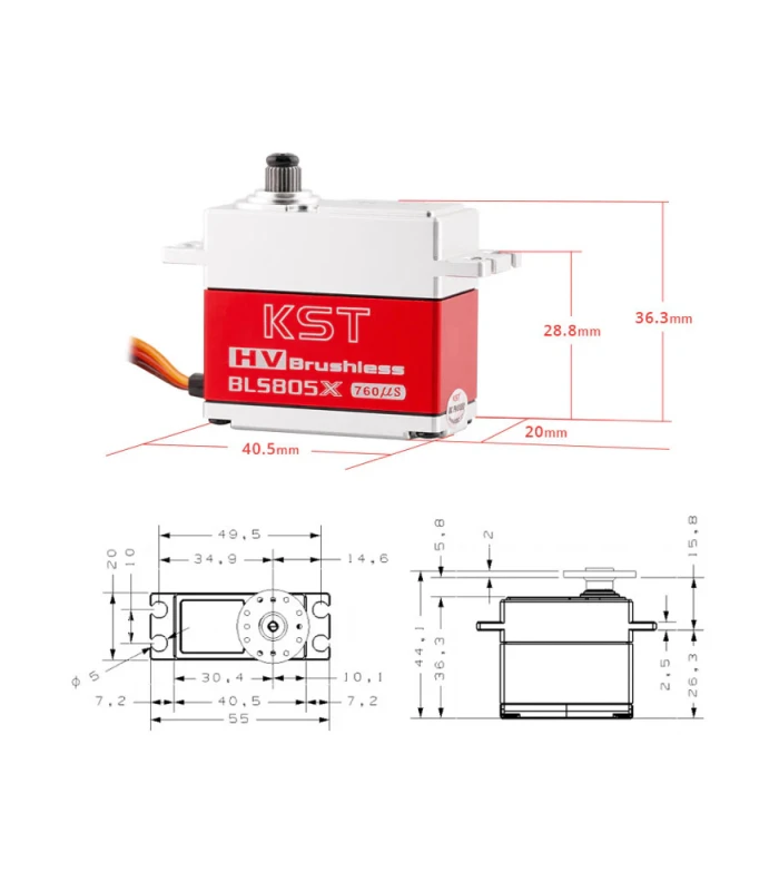 KST BLS805X HV Brushless Digital Tail Servo 7.5Kgf.cm 0.039sec for Heli 550-700 - Image 6