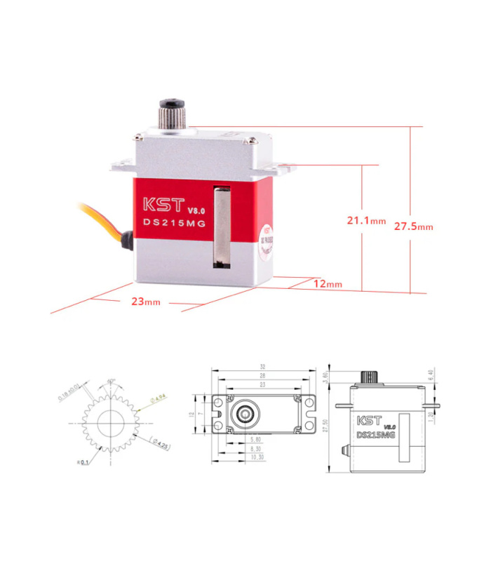KST DS215MG V8.0 Digital Metal Geared Micro Servo 4.0Kgf.cm 0.05sec for RC Glider and Helicopters - Image 9