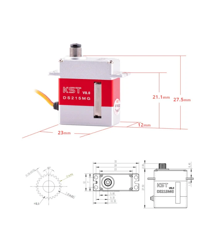 KST DS215MG V8.0 Digital Metal Geared Micro Servo 4.0Kgf.cm 0.05sec for RC Glider and Helicopters - Image 9
