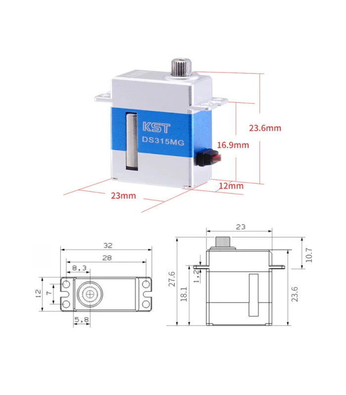 KST DS315MG V8.0 Mini Digital Metal Gear Coreless Servo 4.8kg 0.07sec for RC Helicopters - Image 6