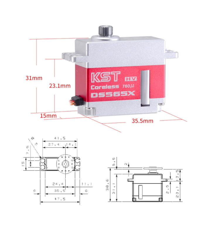 KST DS565X HV Digital Metal Geared Tail Coreless Servo 6.0Kgf.cm 0.04sec for Heli 325-425 - Image 7