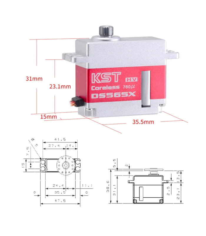 KST DS565X HV Digital Metal Geared Tail Coreless Servo 6.0Kgf.cm 0.04sec for Heli 325-425 - Image 7
