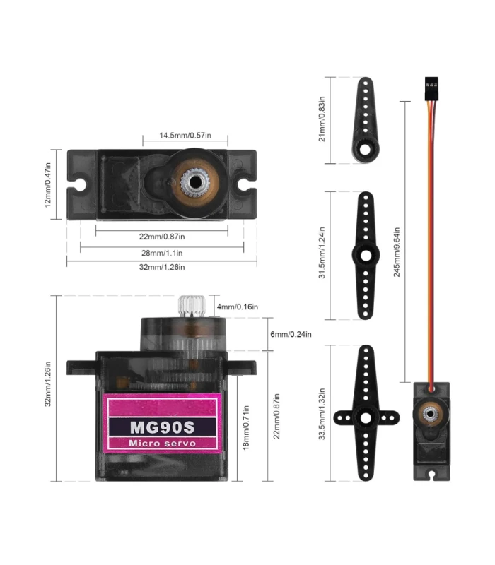 MG90S Metal-Gear Micro Servo 9G - 90° / 180° / 360° - Image 5