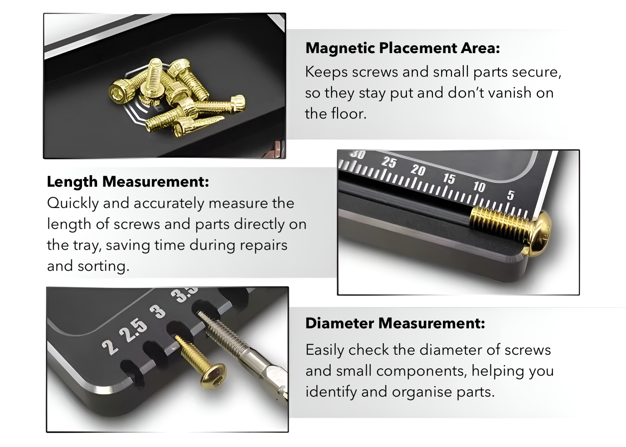 Magnetic Screw Parts Storage Tray Features