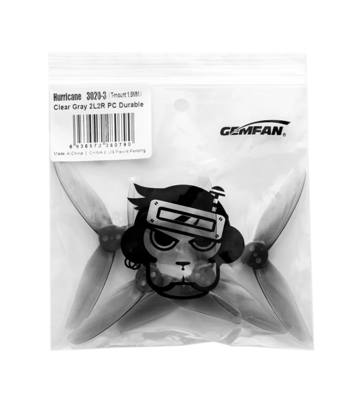 Gemfan Hurricane 3020 Tri-Blade Props T-mount 1.5mm Clear Gray - Image 3