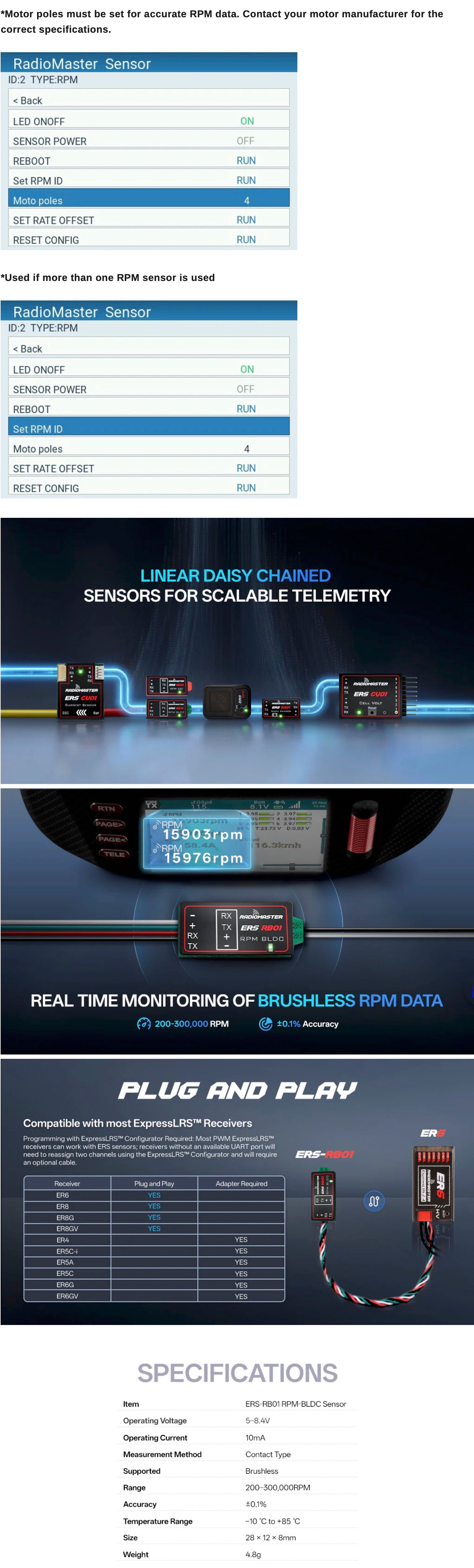ERS RB01 Brushless Tachometer for Compatible ExpressLRS PWM Receiver – Info Banner