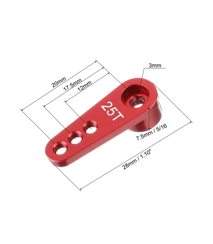 25T Aluminium Servo Horn M3 – 28mm Single Arm, 3 Hole, 6mm Spline - Image 2
