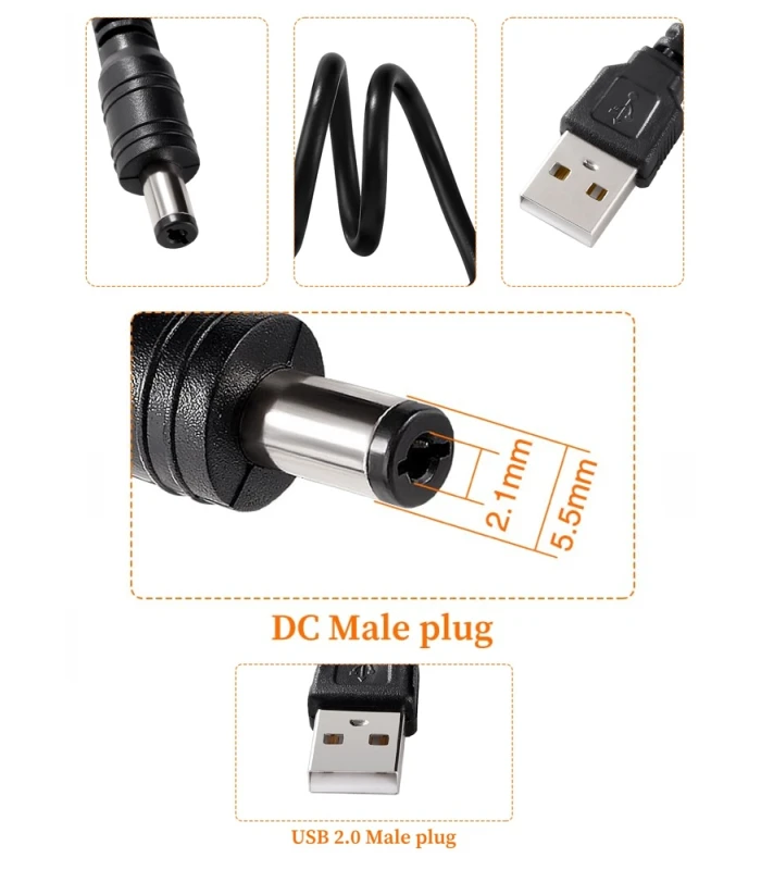 1M USB to 5.5mm x 2.1mm DC Barrel Jack Power Cable - Image 3