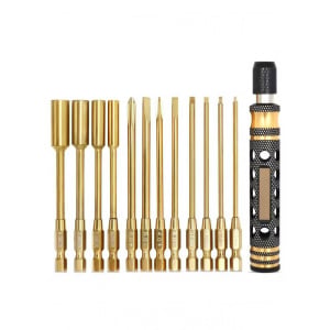 12-in-1 Hex Driver, Screwdriver & Nut Driver Tool Set – Titanium-Coated Steel Bits