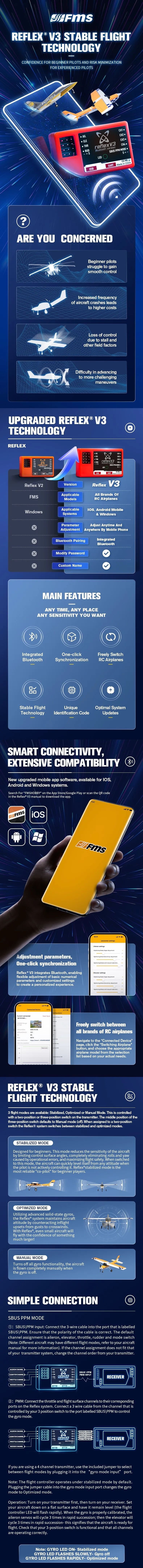 FMS Reflex V3 Bluetooth Gyro Flight Controller for RC Aircraft 1 FMS Reflex V3 Info
